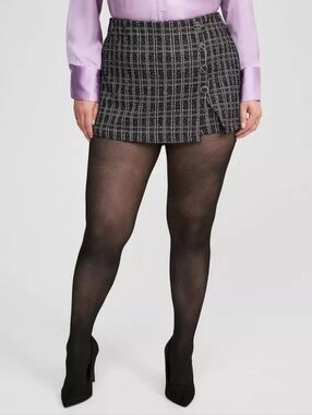 Black Plaid Mini Skort with Side Button Accent